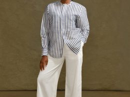 SL Signature Striped Collarless Shirt