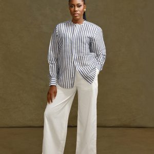 SL Signature Striped Collarless Shirt